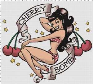 Tattoo Pin Up Cherry Bomb Banner Cross Stitch Pattern  