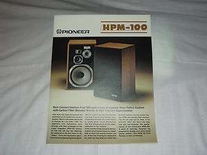 Pioneer HPM 100 Original Catalog / Brochure X Rare HPM 100 Speakers 