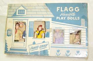 Vintage Flagg Flexible Play Doll Family Of 8 In Box  