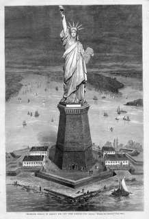 PROJECTED STATUE OF LIBERTY FOR NEW YORK HARBOR, SHIPS  