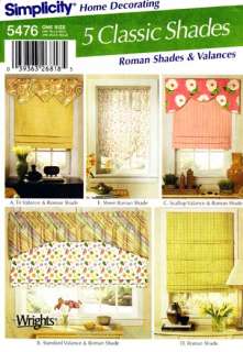 Simplicity Pattern 5476 ROMAN SHADES VALANCES curtains 039363268185 
