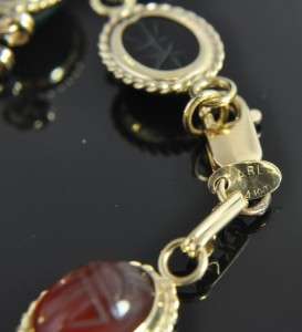   14K Yellow Gold Carved Multi Gemstone Scarab Link Bracelet  
