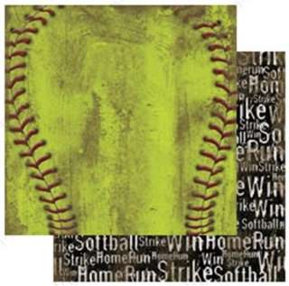 GRUNGY SOFTBALL & PHRASES DBL SIDED SCRAPBOOK PAPER  