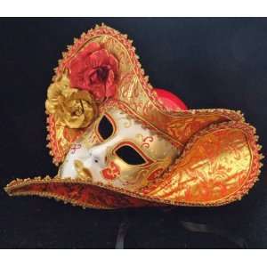  Venetian Mask Masquerade Lady Pirate Hat Fancy Orange 