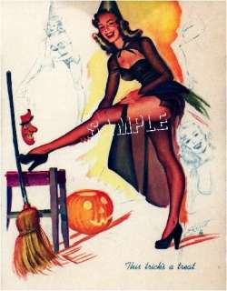 WITCH WICCA HALLOWEEN PUMPKIN SEXY STOCKINGS CANVAS ART  