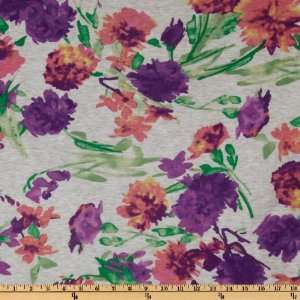  60 Wide Jersey Sweater Knit Floral White/ Purple Fabric 