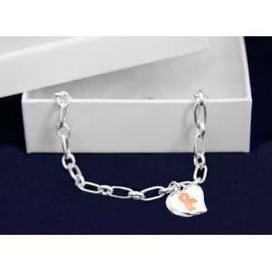 com Peach Ribbon Bracelet Silver Linked w/ Puffed Heart (18 Bracelets 
