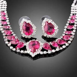 ARINNA Swarovski fuchsia Crystal necklace earrings Set  