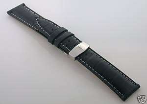 22MM LEATHER DEPLOYMENT STRAP BAND FOR TAG HEUER #1 BLACK  
