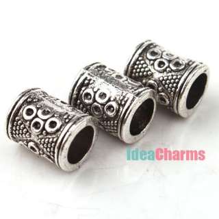 30x Tube Alloy Tibetan Silver Tone Charms Big Hole Beads DIY Jewelry 