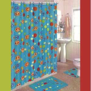 Peace Sign 15 Piece Bathroom Set: 2 Rugs/Mats, 1 Fabric Shower Curtain 