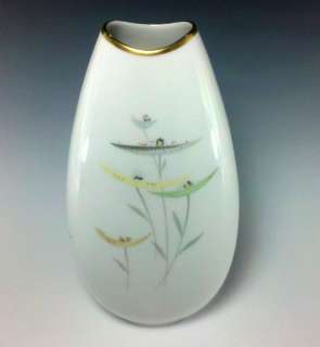 Thomas Germany Oval Porcelain Vase Flowers Gold Trim 9  