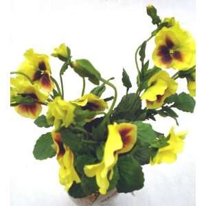    12 Small Yellow Pansy Spray Silk Flowers 14.5 Home & Kitchen
