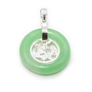  Green Jade & Fine Sterling Silver Chinese Dragon Pendant Necklace 
