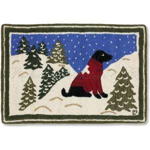 Winter Ski Patrol Skier Dog Seasonal Hooked Holiday Rug 