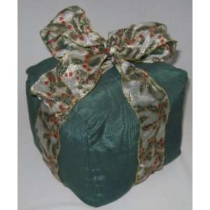  Christmas Present Green Square Pillow Tafetta with Ribbon 