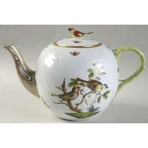 Herend Rothschild Bird (Ro) Teapot & Lid, Fine China Dinnerware 