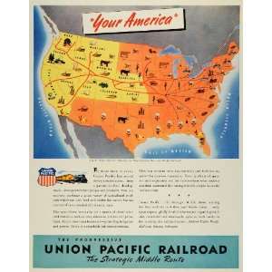  1945 Ad Union Pacific Railroad United States Map Territory 